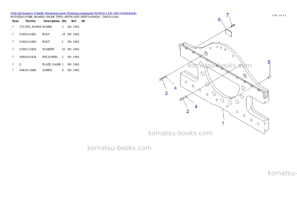 Komatsu rfs459-1 s/n 1001-up Parts catalog cover Komatsu rfs459-1 s/n 1001-up Parts catalog cover