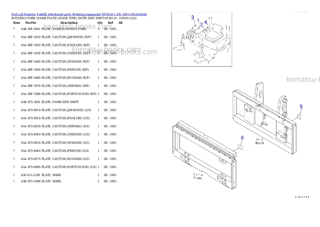 Komatsu rfs459-1 s/n 1001-up Parts catalog cover Page 10 Komatsu rfs459-1 s/n 1001-up Parts catalog cover Page 10