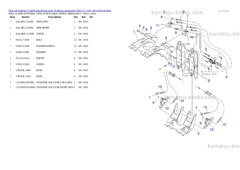 Komatsu RSD157-2 S/N 1001-UP Parts catalog cover