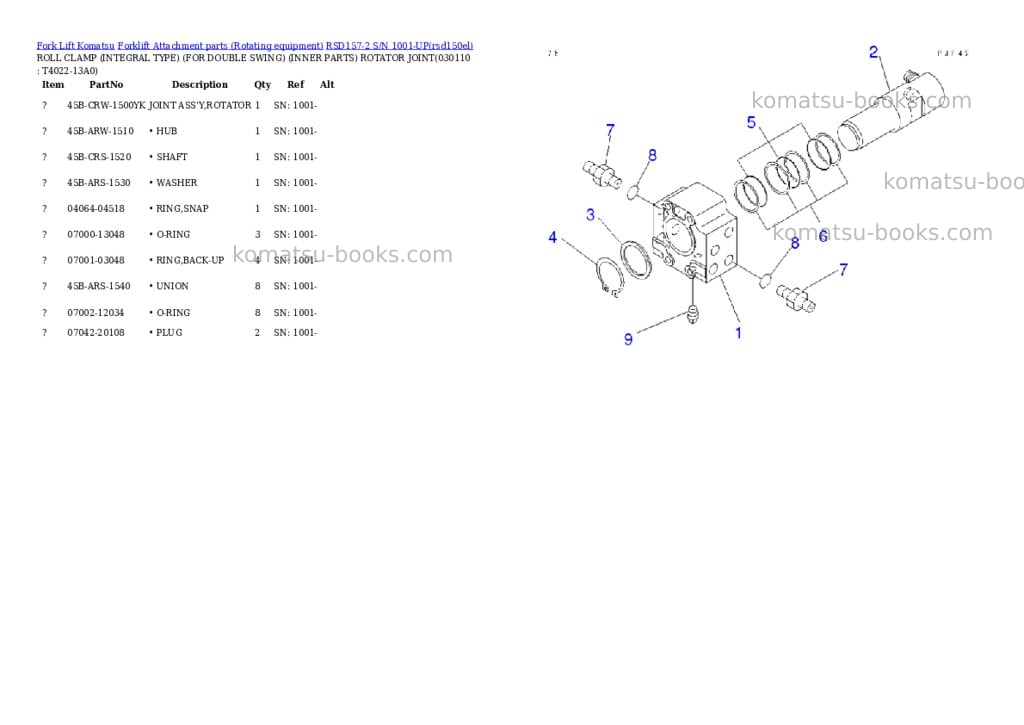 Komatsu RSD157-2 S/N 1001-UP Parts catalog cover Page 10