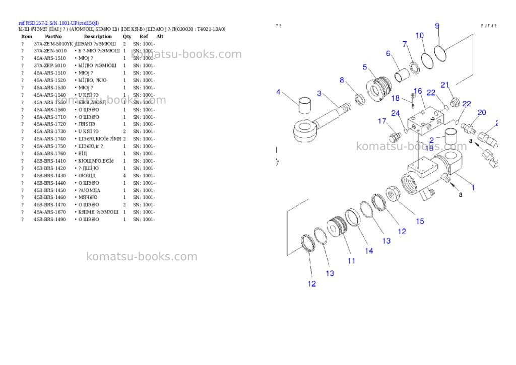 Komatsu rsd157-2 s/n 1001-up Parts catalog cover Page 2 Komatsu rsd157-2 s/n 1001-up Parts catalog cover Page 2