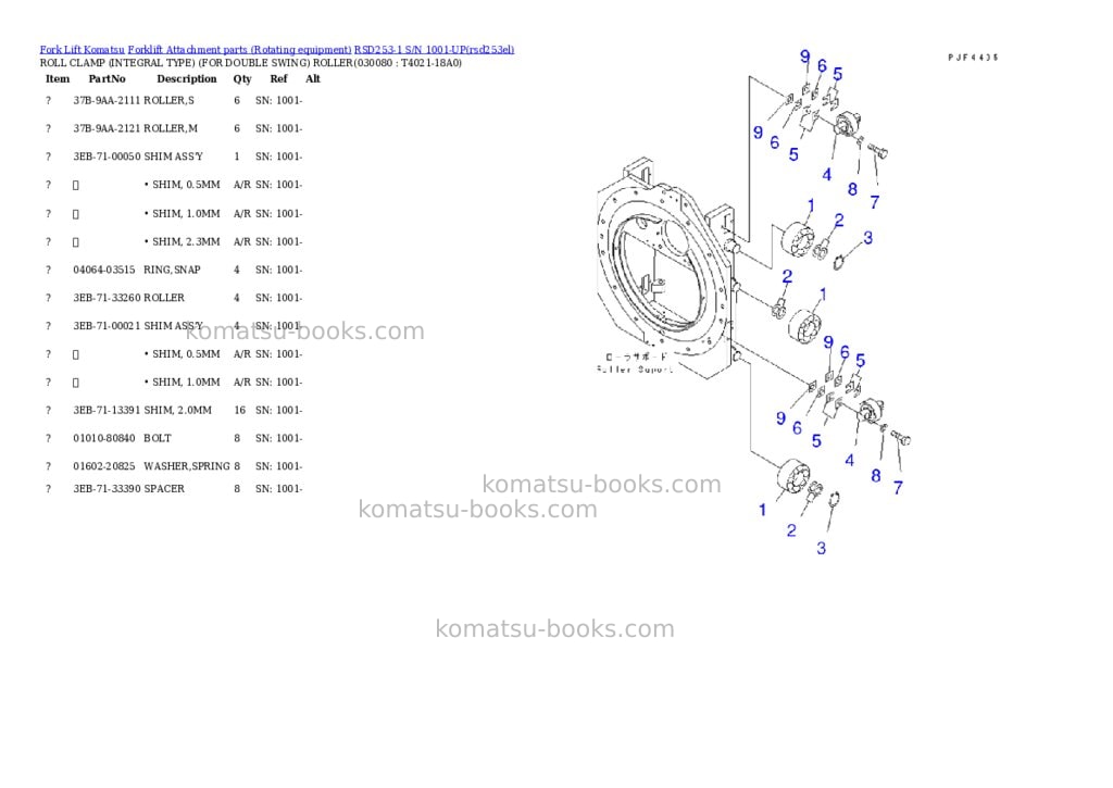 Komatsu rsd253-1 s/n 1001-up Parts catalog cover Page 7 Komatsu rsd253-1 s/n 1001-up Parts catalog cover Page 7