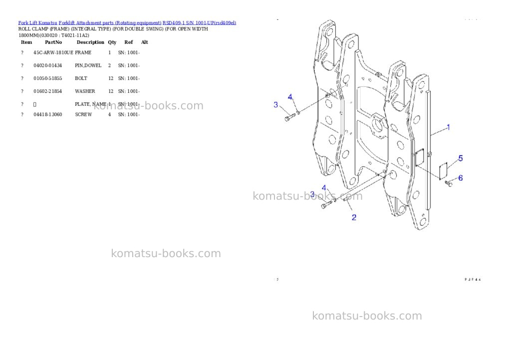 Komatsu rsd409-1 s/n 1001-up Parts catalog cover Komatsu rsd409-1 s/n 1001-up Parts catalog cover