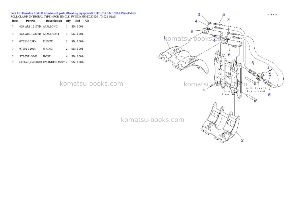 Komatsu rse157-1 s/n 1001-up Parts catalog cover Komatsu rse157-1 s/n 1001-up Parts catalog cover
