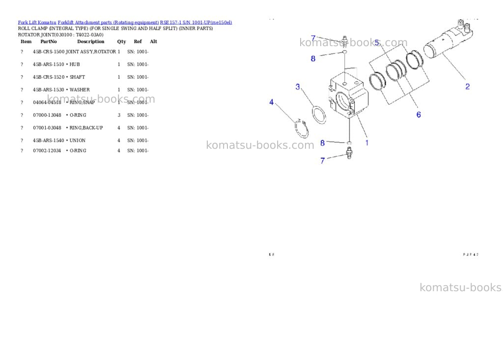 Komatsu rse157-1 s/n 1001-up Parts catalog cover Page 9 Komatsu rse157-1 s/n 1001-up Parts catalog cover Page 9