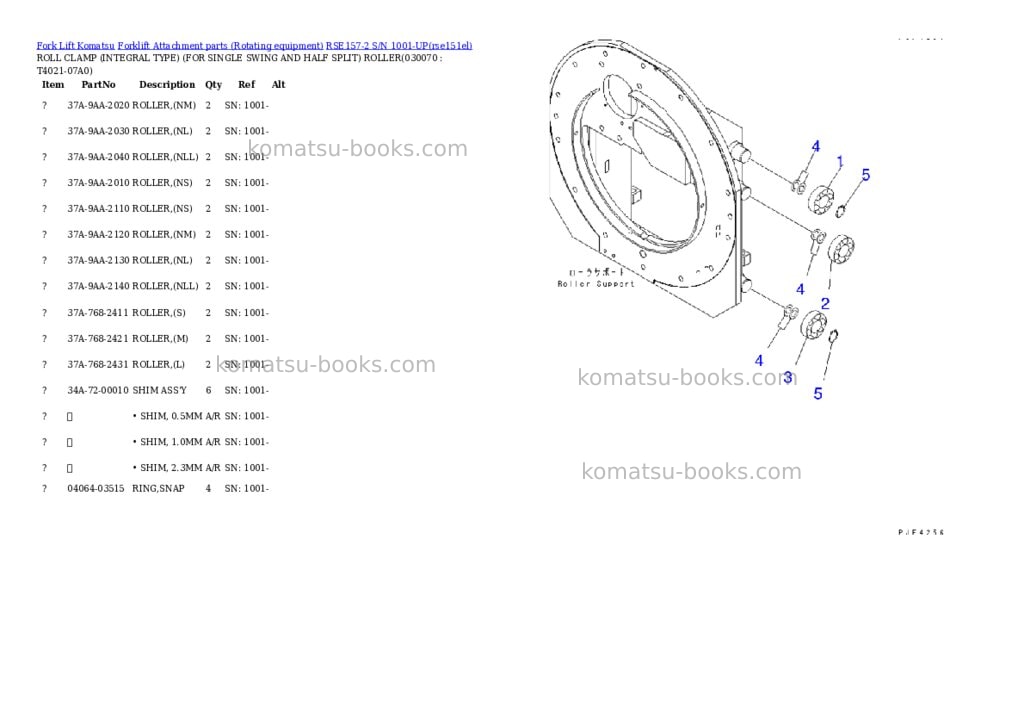 Komatsu rse157-2 s/n 1001-up Parts catalog cover Page 6