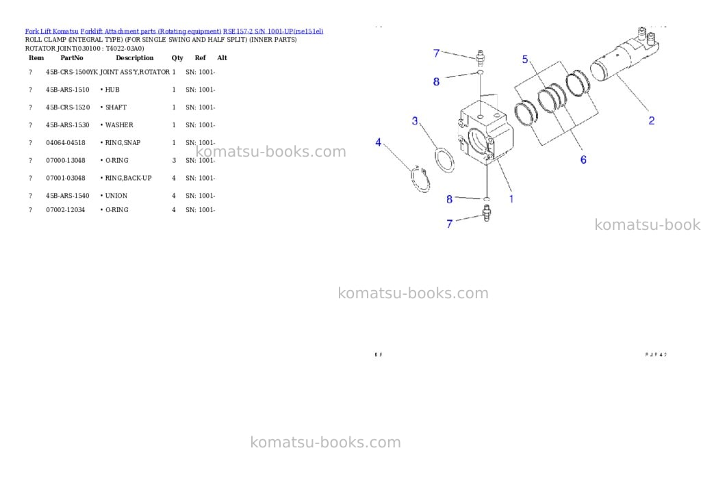 Komatsu rse157-2 s/n 1001-up Parts catalog cover Page 9