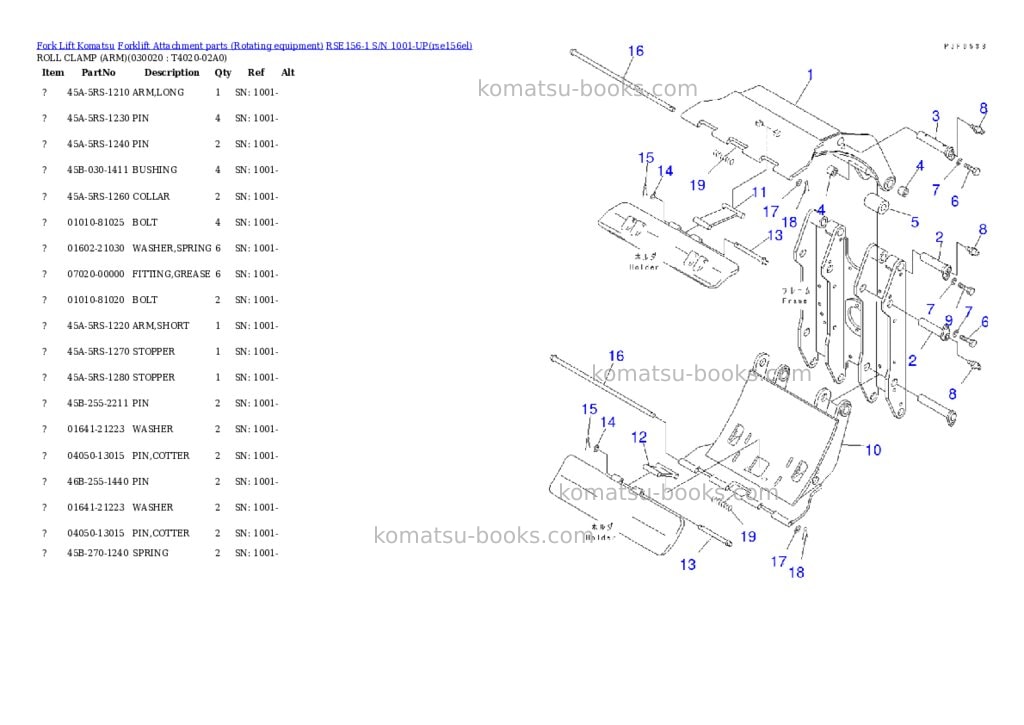 Komatsu rse156-1 s/n 1001-up Parts catalog cover