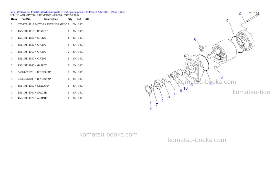 Komatsu rse156-1 s/n 1001-up Parts catalog cover Page 8