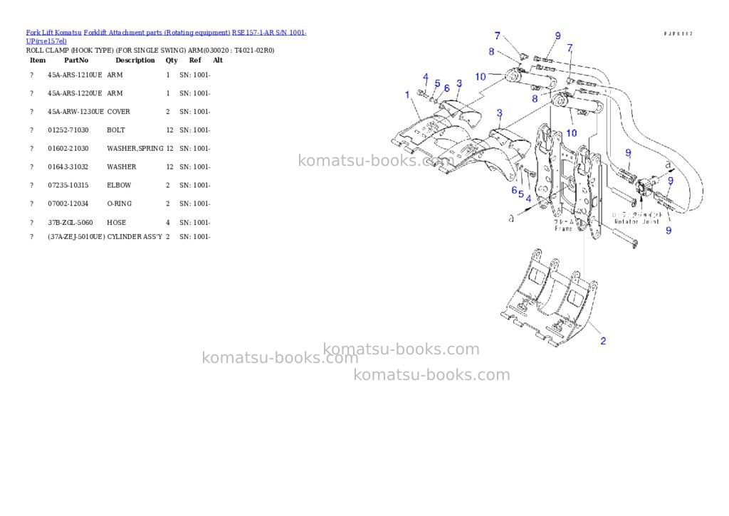 Komatsu rse157-1-ar s/n 1001-up Parts catalog cover