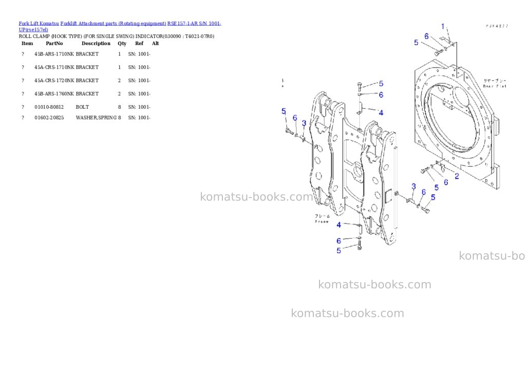Komatsu rse157-1-ar s/n 1001-up Parts catalog cover Page 8