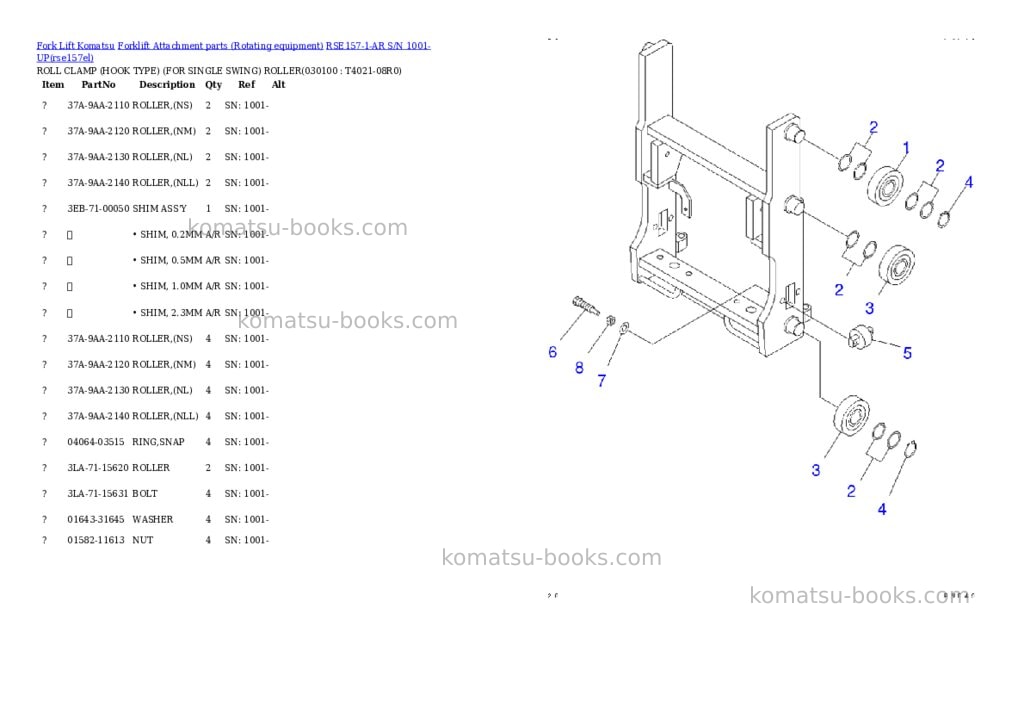 Komatsu rse157-1-ar s/n 1001-up Parts catalog cover Page 9