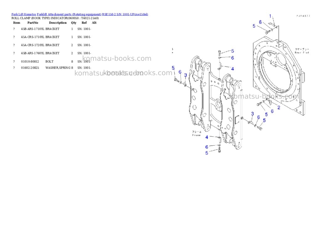 Komatsu rse158-2 s/n 1001-up Parts catalog cover Page 5