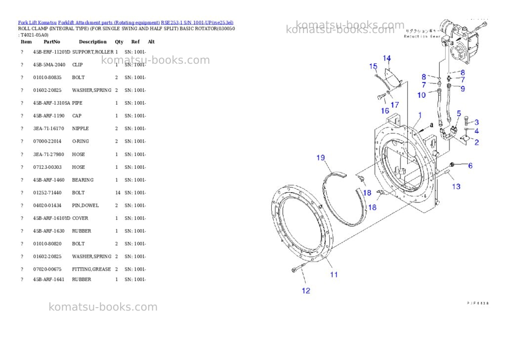 Komatsu rse253-1 s/n 1001-up Parts catalog cover Page 4 Komatsu rse253-1 s/n 1001-up Parts catalog cover Page 4