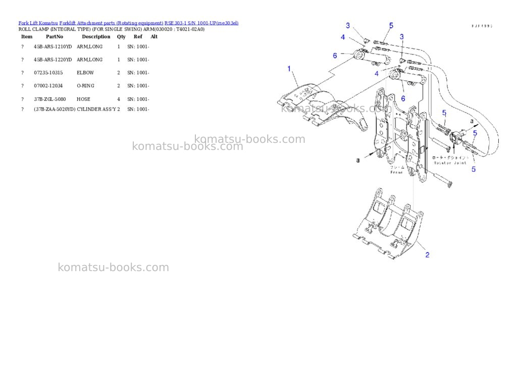 Komatsu rse303-1 s/n 1001-up Parts catalog cover
