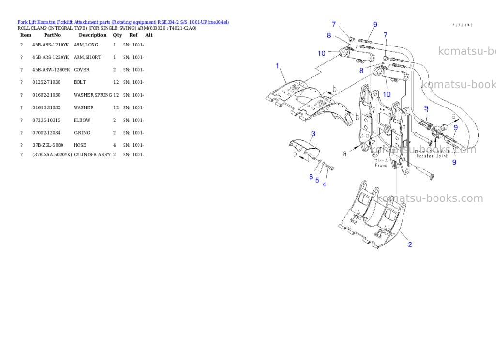 Komatsu rse304-2 s/n 1001-up Parts catalog cover