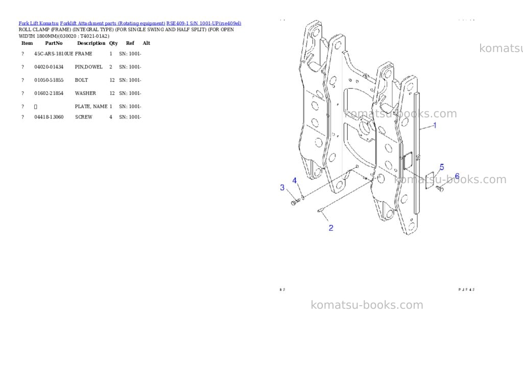 Komatsu rse409-1 s/n 1001-up Parts catalog cover Komatsu rse409-1 s/n 1001-up Parts catalog cover