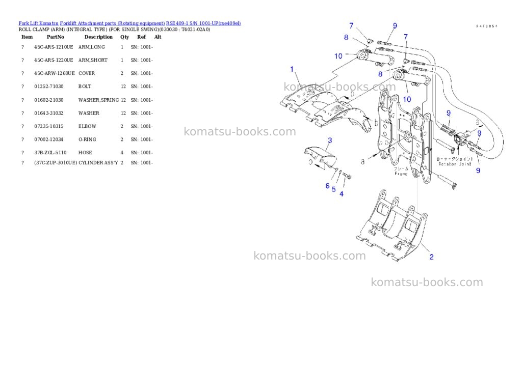 Komatsu rse409-1 s/n 1001-up Parts catalog cover Page 2 Komatsu rse409-1 s/n 1001-up Parts catalog cover Page 2