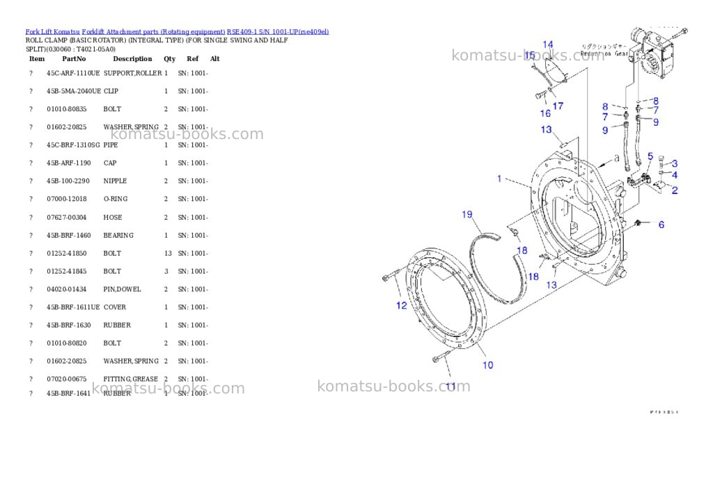 Komatsu rse409-1 s/n 1001-up Parts catalog cover Page 5 Komatsu rse409-1 s/n 1001-up Parts catalog cover Page 5