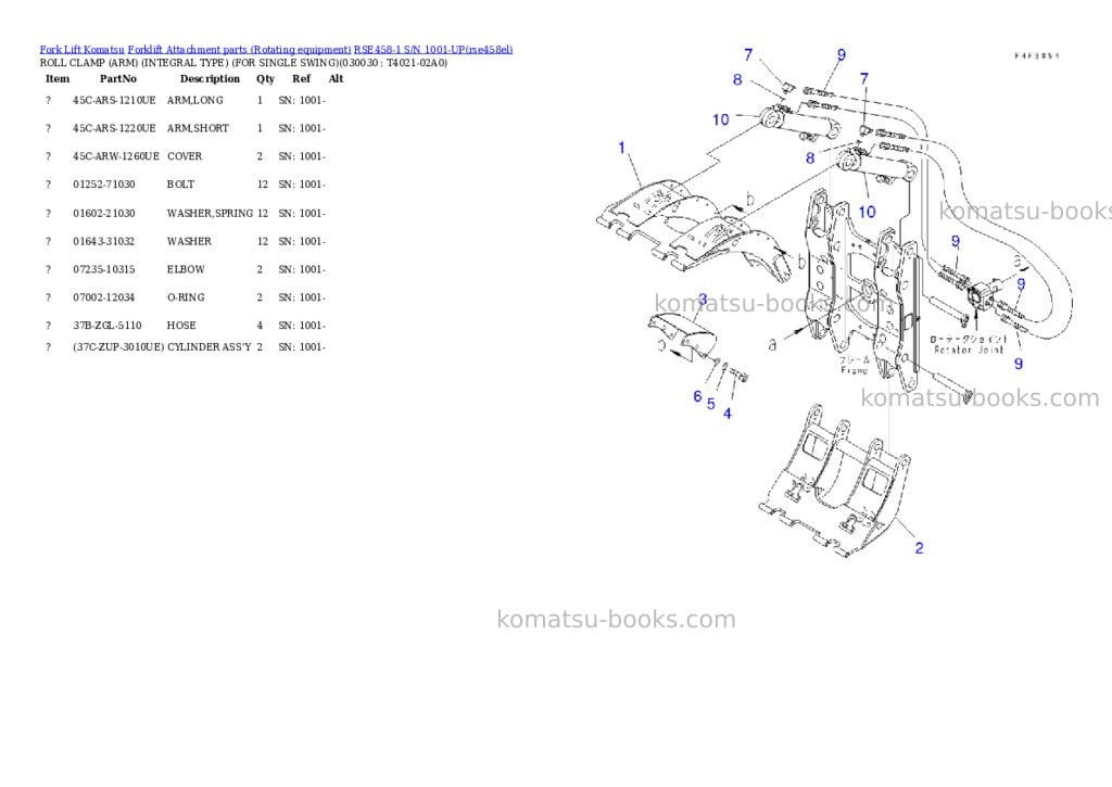 Komatsu rse458-1 s/n 1001-up Parts catalog cover Page 2
