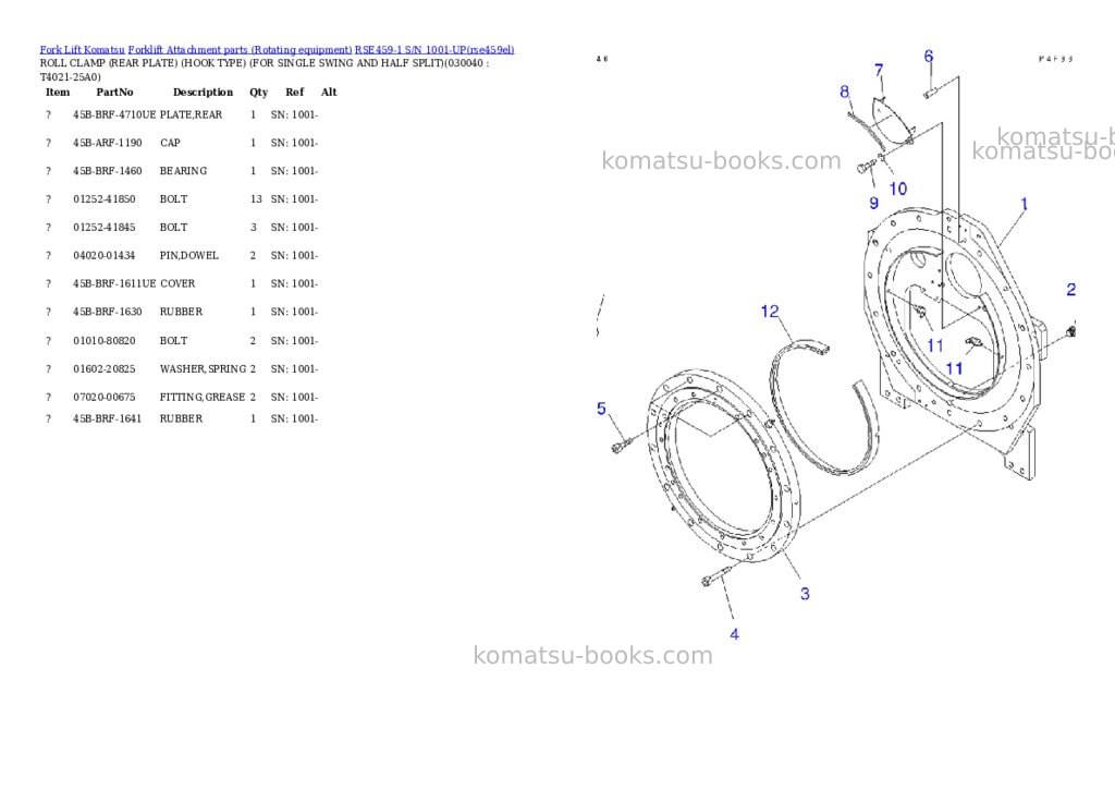 Komatsu rse459-1 s/n 1001-up Parts catalog cover Page 3