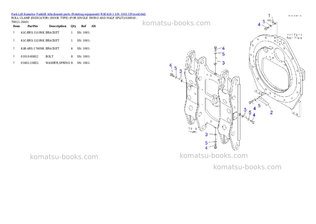 Komatsu rse459-1 s/n 1001-up Parts catalog cover Page 4