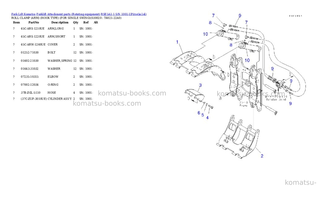 Komatsu rse5a1-1 s/n 1001-up Parts catalog cover