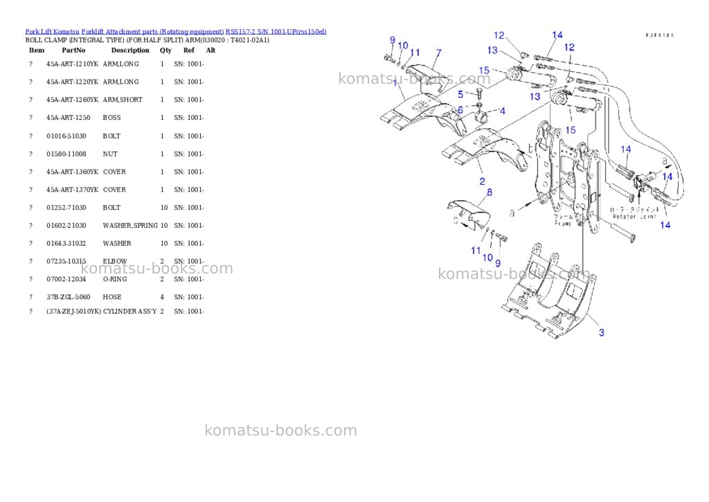 Komatsu rss157-2 s/n 1001-up Parts catalog cover