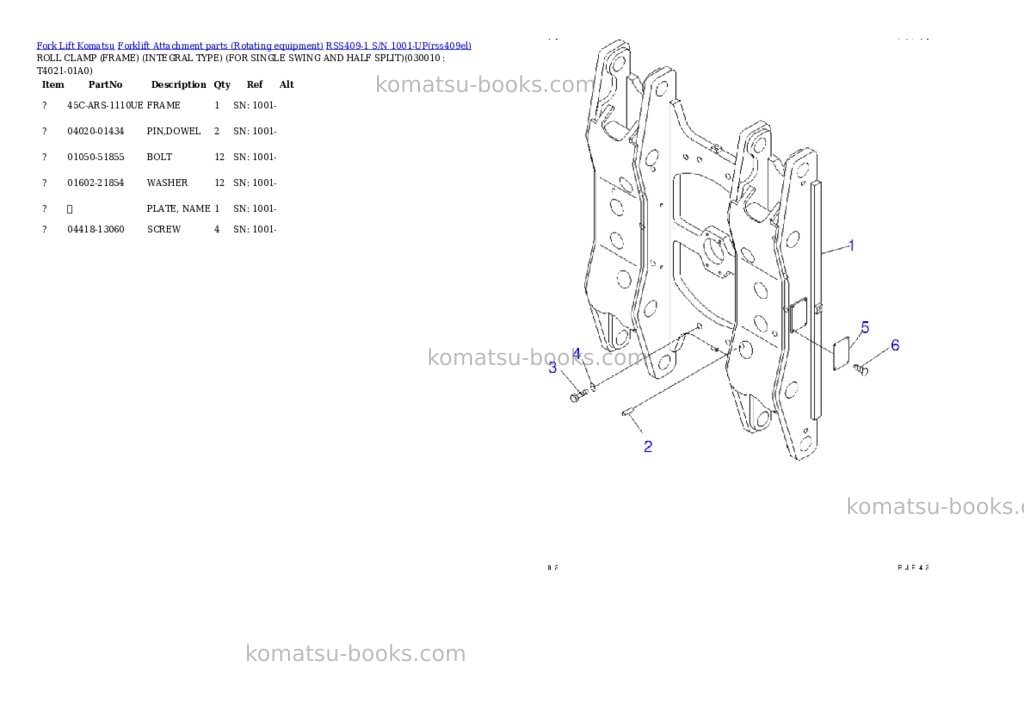 Komatsu rss409-1 s/n 1001-up Parts catalog cover Komatsu rss409-1 s/n 1001-up Parts catalog cover