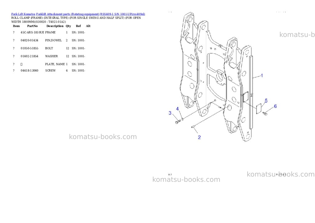 Komatsu rss409-1 s/n 1001-up Parts catalog cover Page 2 Komatsu rss409-1 s/n 1001-up Parts catalog cover Page 2