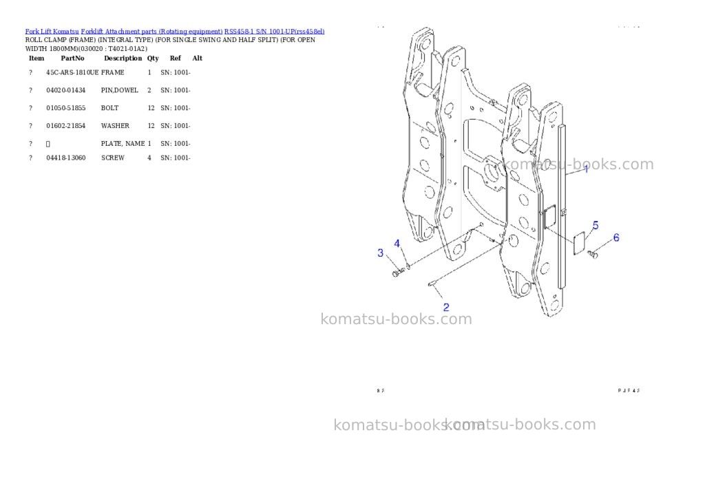 Komatsu rss458-1 s/n 1001-up Parts catalog cover Komatsu rss458-1 s/n 1001-up Parts catalog cover