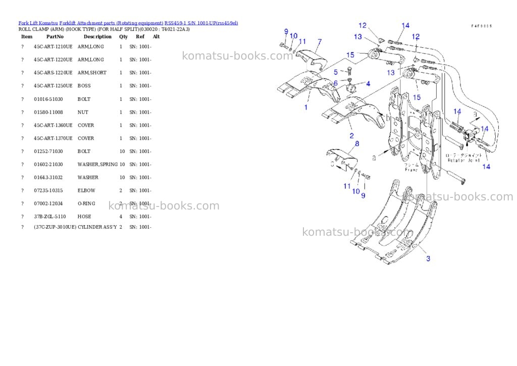 Komatsu rss459-1 s/n 1001-up Parts catalog cover