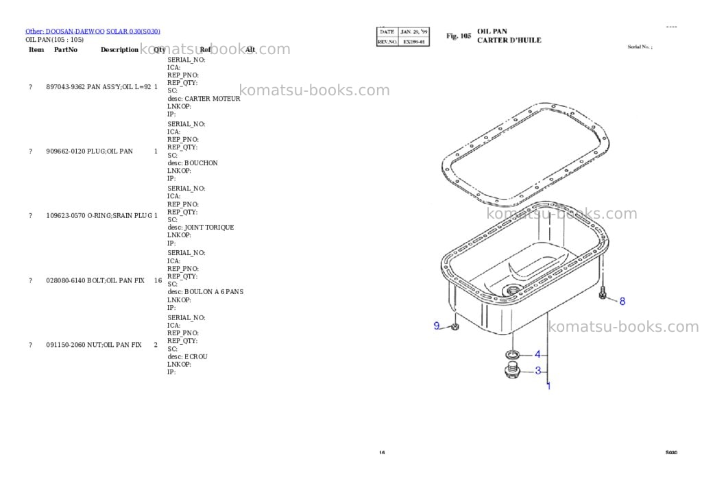 Komatsu SOLAR 030 Parts catalog cover Page 6 Komatsu SOLAR 030 Parts catalog cover Page 6