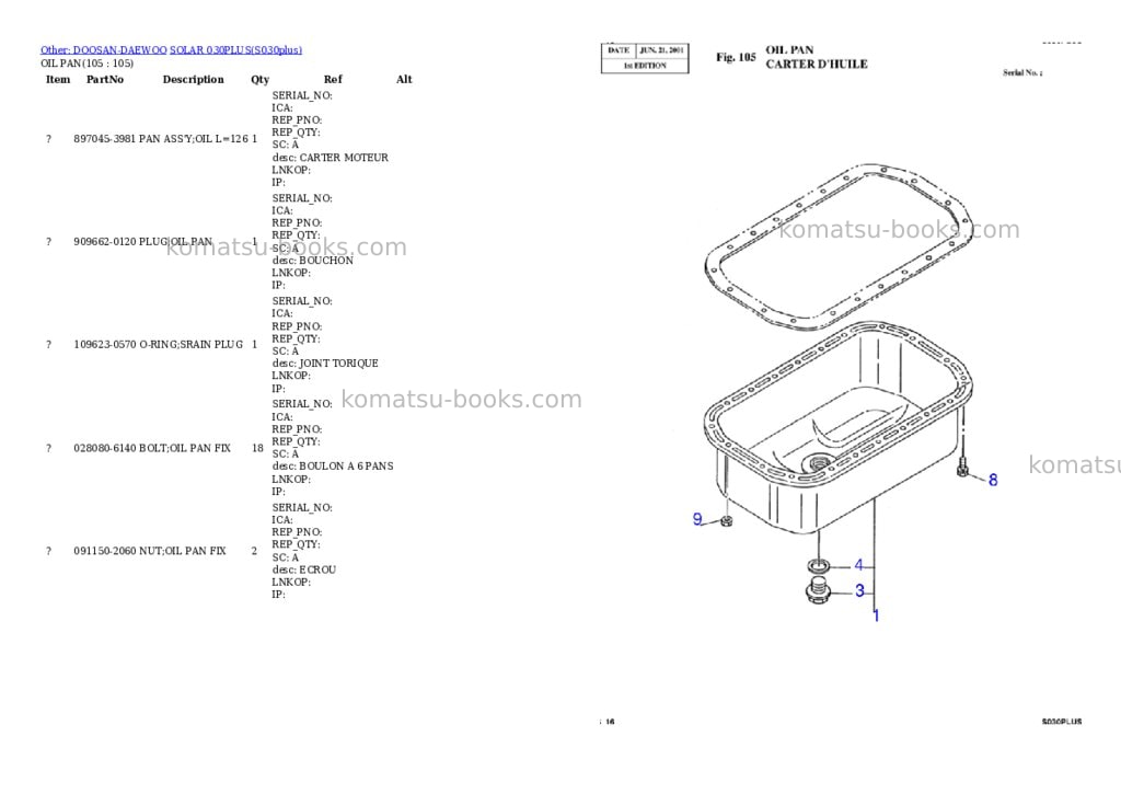 Komatsu SOLAR 030PLUS Parts catalog cover Page 6 Komatsu SOLAR 030PLUS Parts catalog cover Page 6