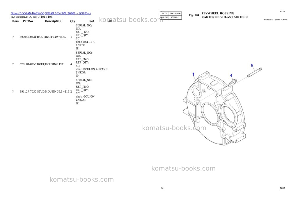 Komatsu SOLAR 035 (S/N. 20001 ~ ) Parts catalog cover Page 5