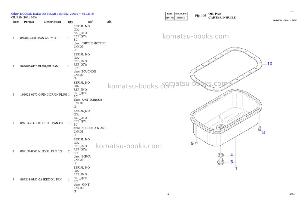 Komatsu SOLAR 035 (S/N. 20001 ~ ) Parts catalog cover Page 6
