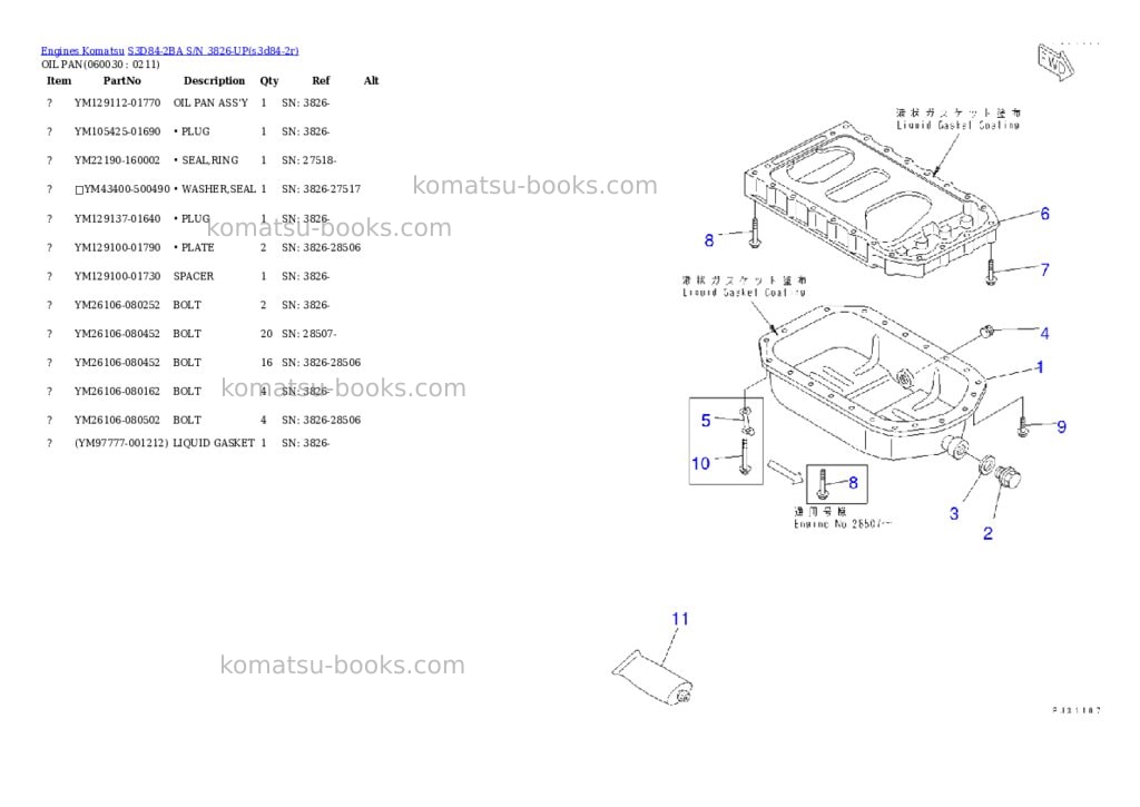 Komatsu S3D84-2BA S/N 3826-UP Parts catalog cover Page 10 Komatsu S3D84-2BA S/N 3826-UP Parts catalog cover Page 10