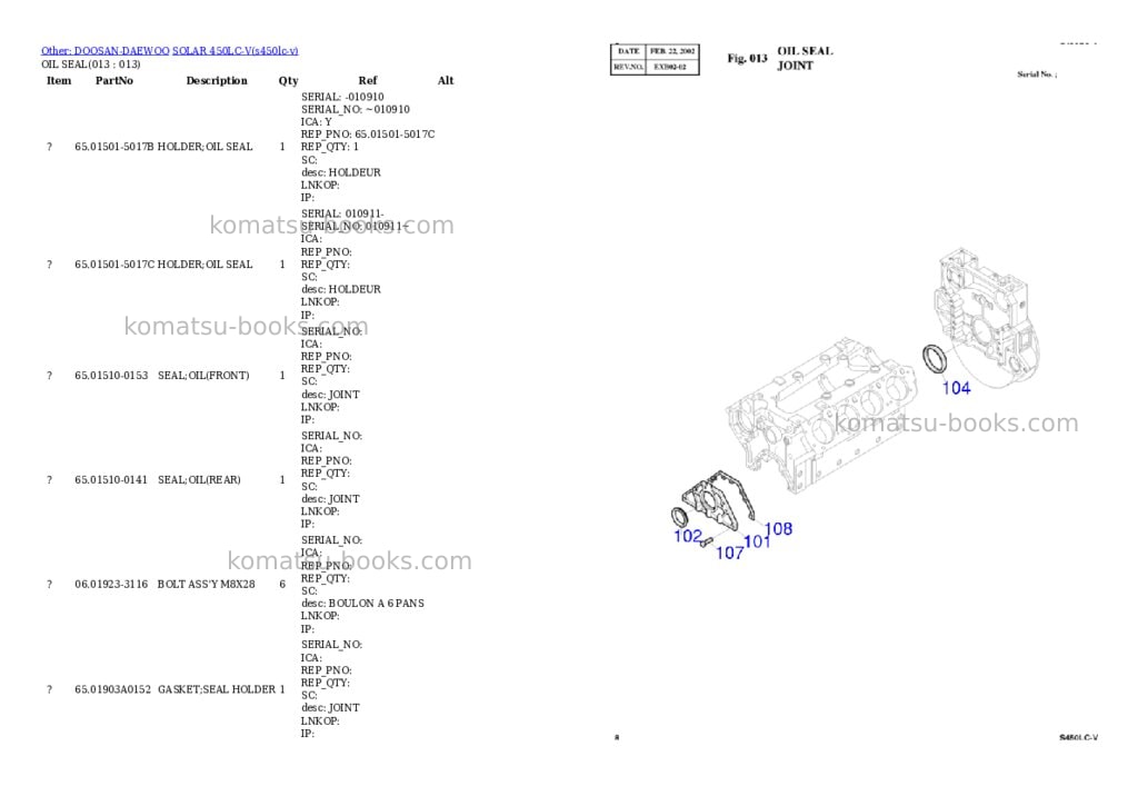 Komatsu SOLAR 450LC-V Parts catalog cover Page 3