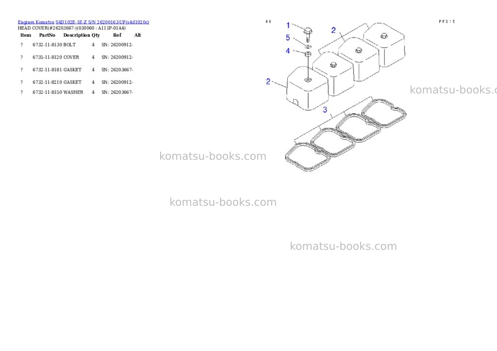 Komatsu s4d102e-1e-z s/n 26200163-up Parts catalog cover Page 5 Komatsu s4d102e-1e-z s/n 26200163-up Parts catalog cover Page 5