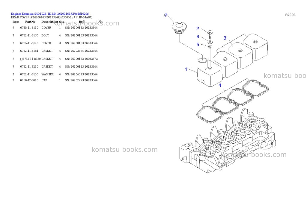 Komatsu s4d102e-1e s/n 26200163-up Parts catalog cover Page 4 Komatsu s4d102e-1e s/n 26200163-up Parts catalog cover Page 4
