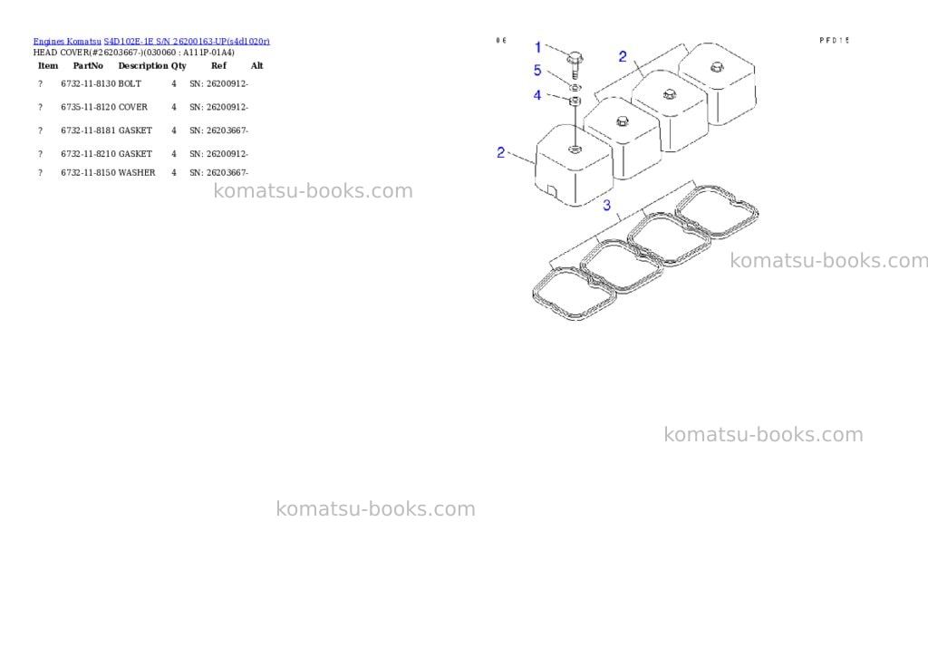 Komatsu s4d102e-1e s/n 26200163-up Parts catalog cover Page 5 Komatsu s4d102e-1e s/n 26200163-up Parts catalog cover Page 5