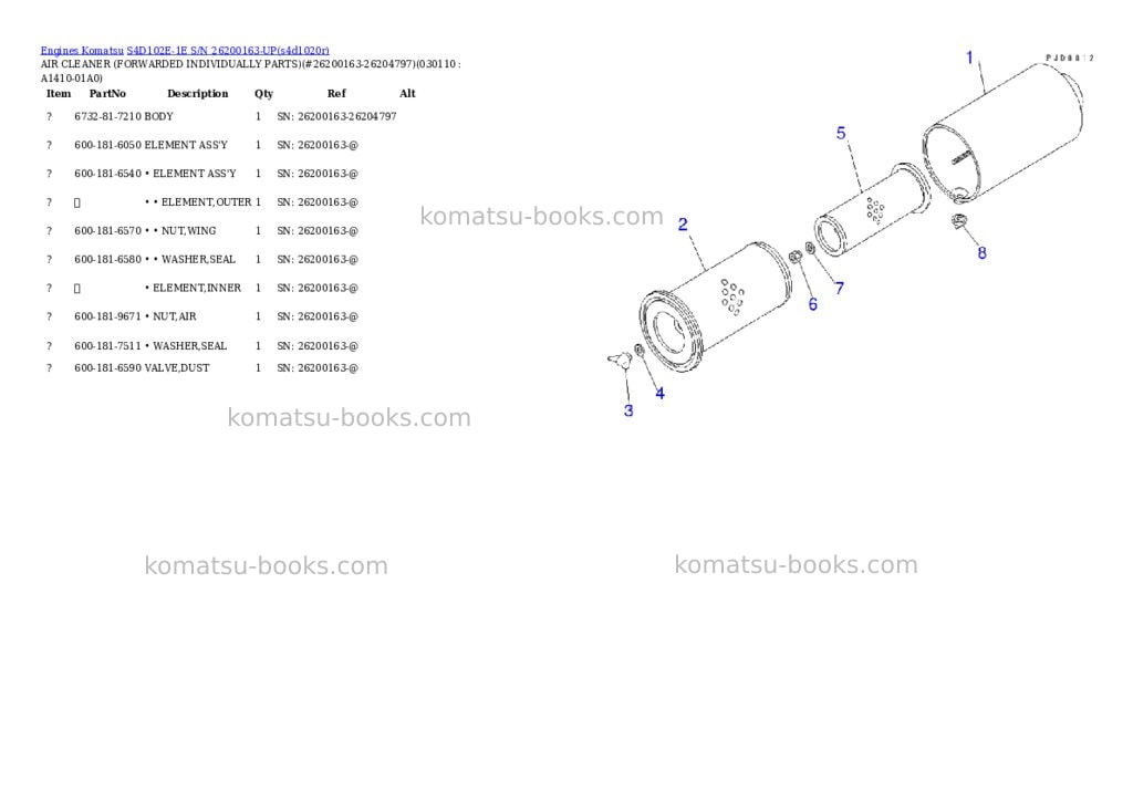 Komatsu s4d102e-1e s/n 26200163-up Parts catalog cover Page 9 Komatsu s4d102e-1e s/n 26200163-up Parts catalog cover Page 9