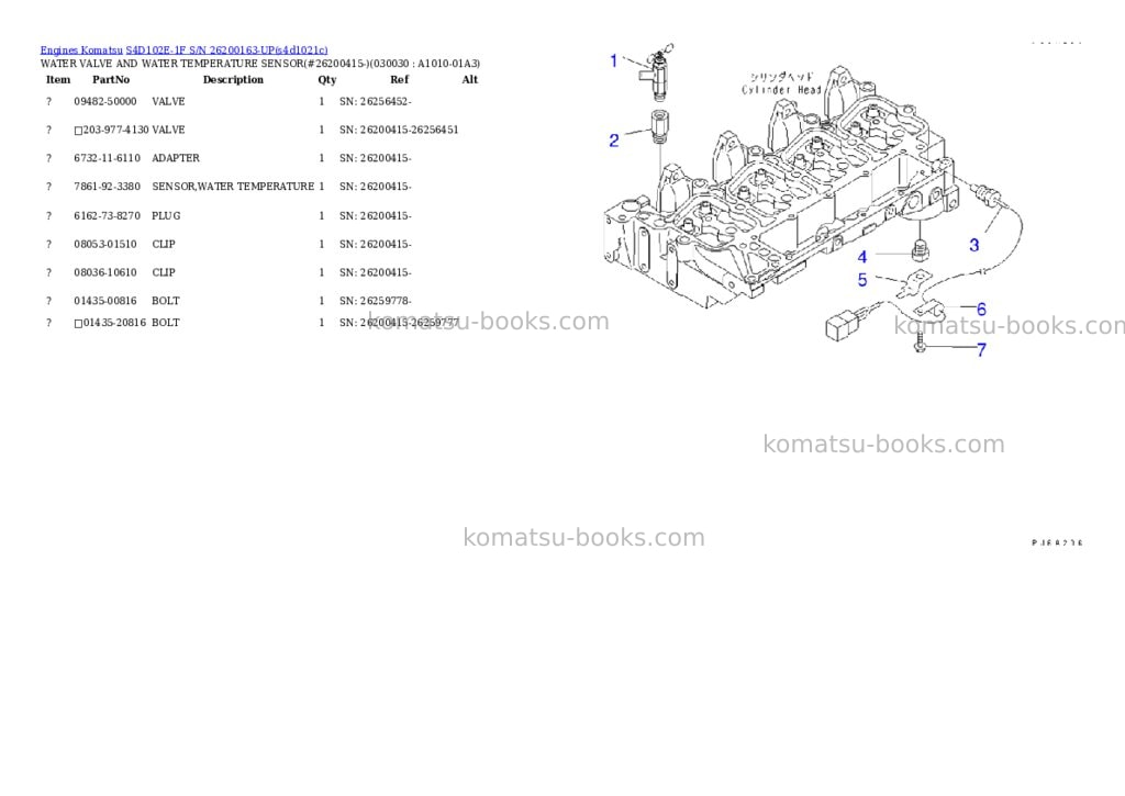 Komatsu S4D102E-1F S/N 26200163-UP Parts catalog cover Page 2 Komatsu S4D102E-1F S/N 26200163-UP Parts catalog cover Page 2