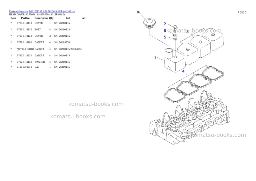 Komatsu S4D102E-1F S/N 26200163-UP Parts catalog cover Page 4 Komatsu S4D102E-1F S/N 26200163-UP Parts catalog cover Page 4