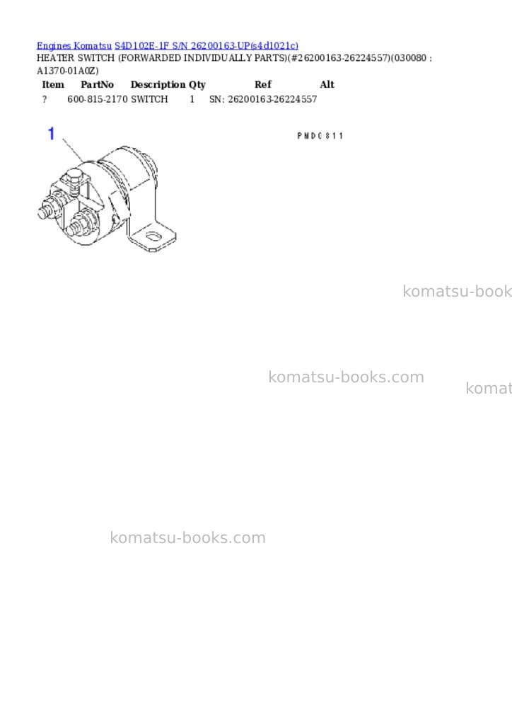 Komatsu S4D102E-1F S/N 26200163-UP Parts catalog cover Page 7 Komatsu S4D102E-1F S/N 26200163-UP Parts catalog cover Page 7