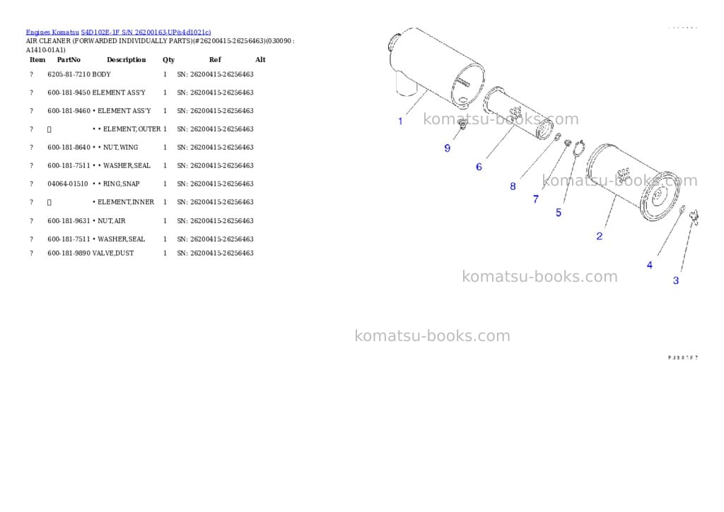 Komatsu S4D102E-1F S/N 26200163-UP Parts catalog cover Page 8 Komatsu S4D102E-1F S/N 26200163-UP Parts catalog cover Page 8