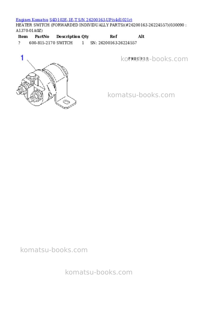 Komatsu s4d102e-1e-t s/n 26200163-up Parts catalog cover Page 8