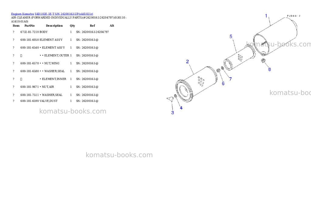 Komatsu s4d102e-1e-t s/n 26200163-up Parts catalog cover Page 9