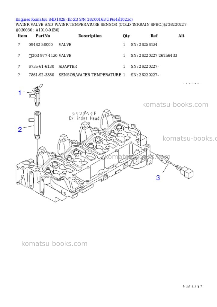 Komatsu s4d102e-1e-z3 s/n 26200163-up Parts catalog cover Page 2