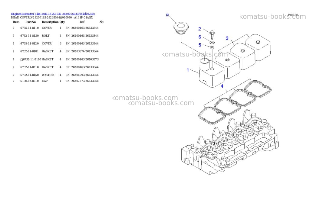 Komatsu s4d102e-1e-z3 s/n 26200163-up Parts catalog cover Page 4
